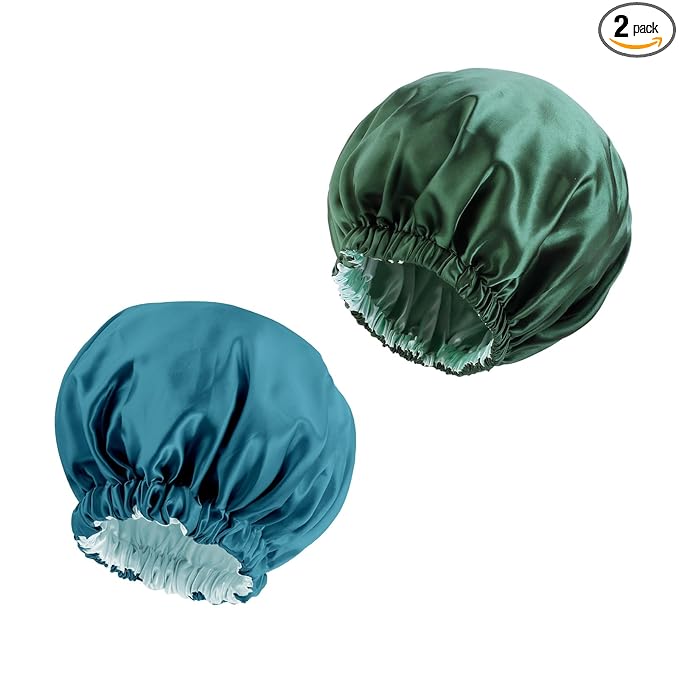 Satin Bonnet Silk Bonnet Hair Bonnet for Sleeping-Slouchy Beanie Hat Satin Sleep Cap for Women's Natural & Curly Hair(Blue Zircon&Blackish Green)
