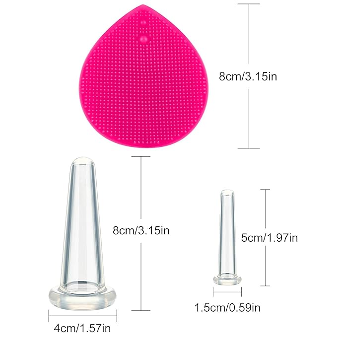 BBTO Silicone Facial Cupping Set, Vacuum Massage Cup Kit for Body, Face, Neck, Back, and Eye, 6 Cups and Exfoliating Brush