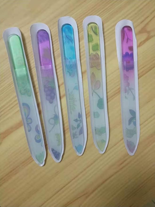 Premium Crystal Glass Nail Files Manicure Set, Professional Double Sided Pedicure Files - Best Glass Nail Files for Natural Nails - Colorful Flower Pattern - 5 Pieces