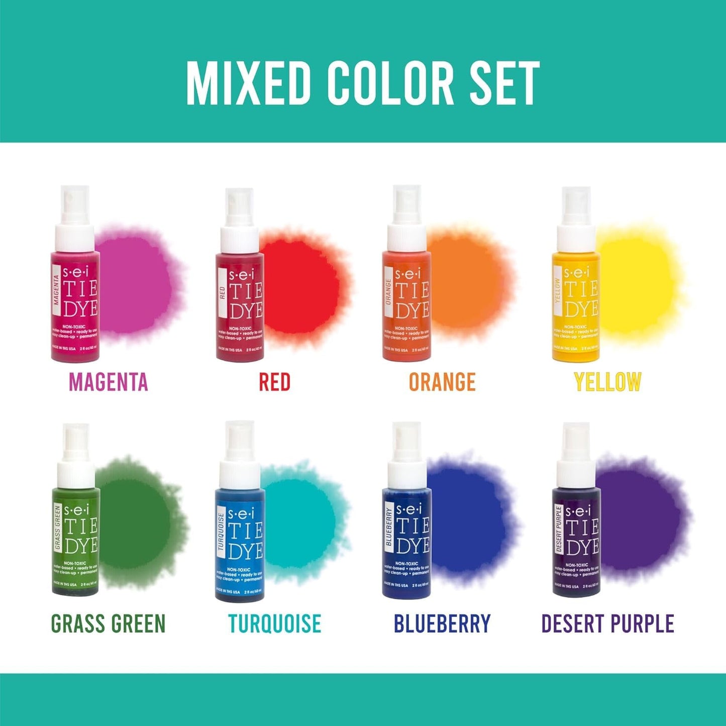 SEI 8 Pack Classic Tie Dye Spray Kit, Tye Dye Kits for Large Groups, Pre-Mixed Water Based Fabric Dye, Spray Bottle Included, Spray Paint for Clothes
