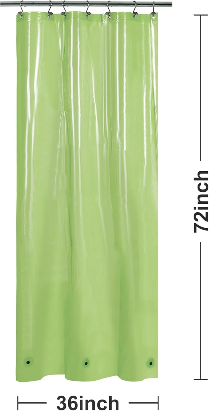 Barossa Design Clear Green Stall Shower Curtain Liner 36" W x 72" H - Waterproof PEVA Plastic Lightweight Shower Liner for Small Bathroom, 3 Magnets & Metal Grommets - Clear Green