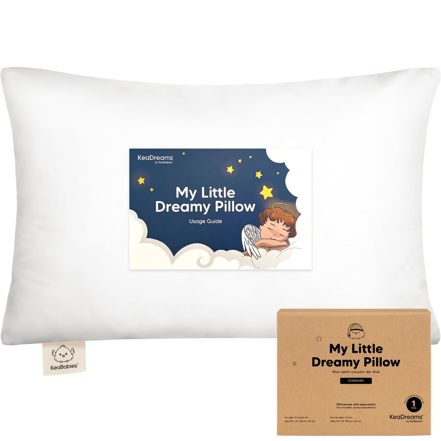 KeaBabies 1-Pack Toddler Pillows 2 Year Old to 5-13x18 Soft Organic Cotton Kids Pillow for Sleeping, Travel, School, Daycare, Nap, Toddler Bed, Machine Washable, Without Pillowcase (Soft White)