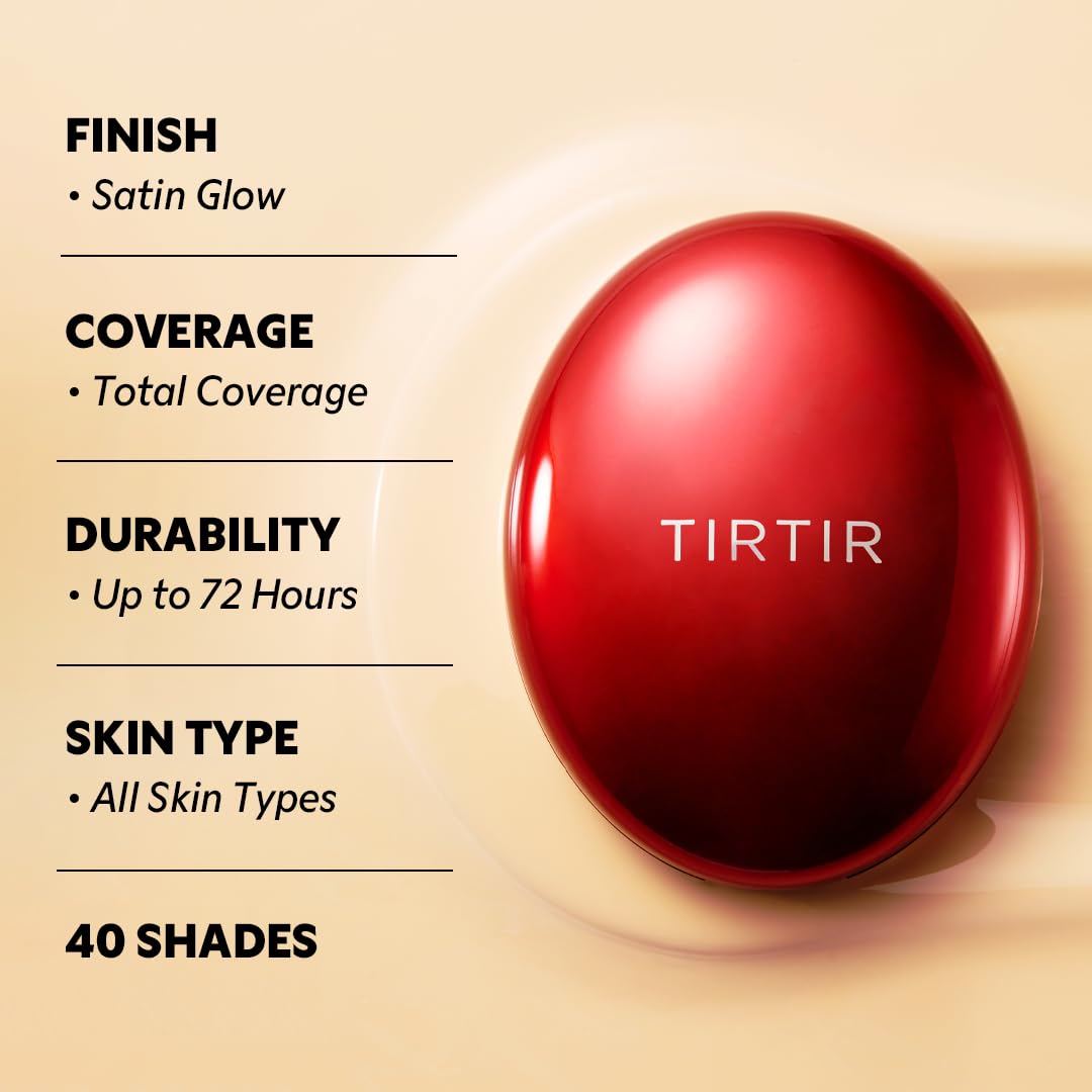 TIRTIR Mask Fit Red Cushion Foundation | Full coverage, Weightless, Skin fit, Satin Glow Finish, Korean Makeup BB Foundation, beauty, Tattoo cover up, Buildable (#33N Macchiato / 0.63 Fl Oz)
