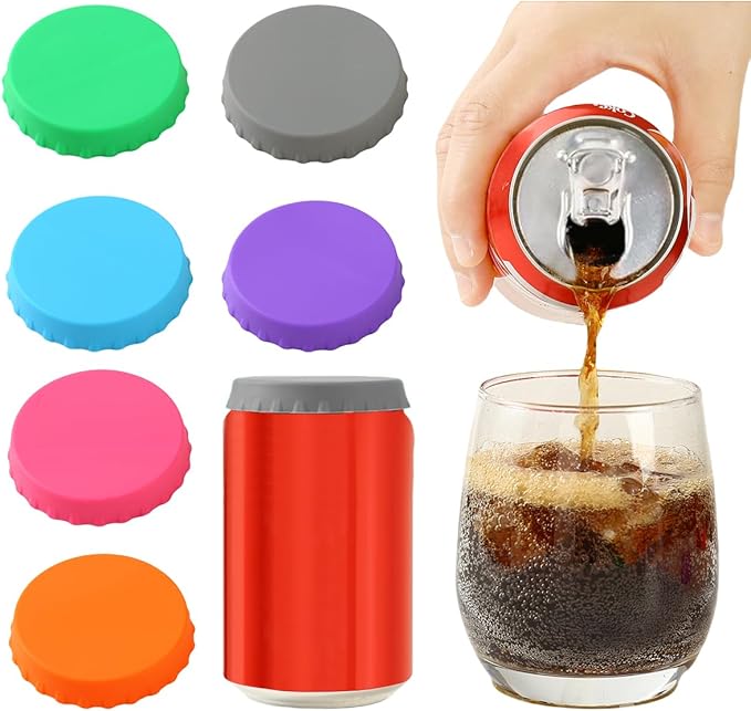 6 Pack Silicone Soda Can Cover, Emptycolor Reusable Soda Can Lids to Keep Carbonation, BPA Free Pop Can Caps Tops Savers Stopper for Drink, Beer, Beverage, Juice, Coke, Fits Standard Cans