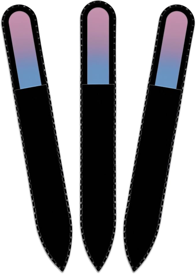 Mont Bleu Rainbow Glass Nail File in Black Pouch - Czech Tempered Glass - Handmade in Bohemia-Czech Republic - Enjoy a Professional Smooth Finish