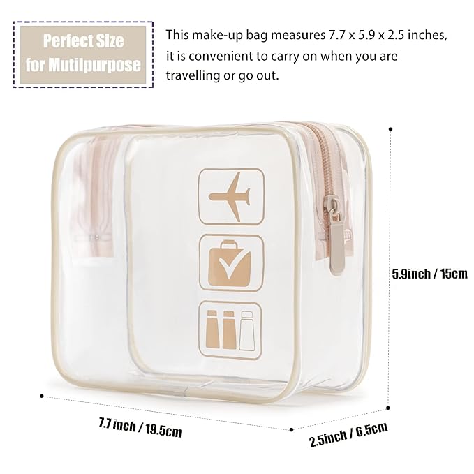MODENGKONGJIAN TSA Approved Toiletry Bag, 3 Pcs Clear Toiletries Bags Quart Size Travel Makeup Cosmetic Bag for Women Men, Carry on Airport Airline Compliant Bag (Flesh Pink)