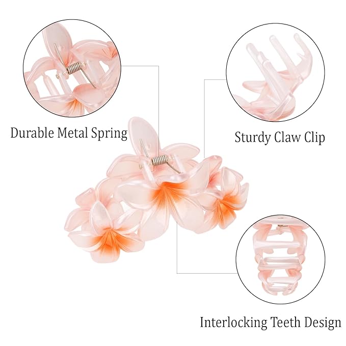 ANBALA 4PCS Hawaiian Flower Hair Clips, Large Claw Clips for Women Tropical Flower Clip Non-Slip Strong Hold Beach Hair Accessories