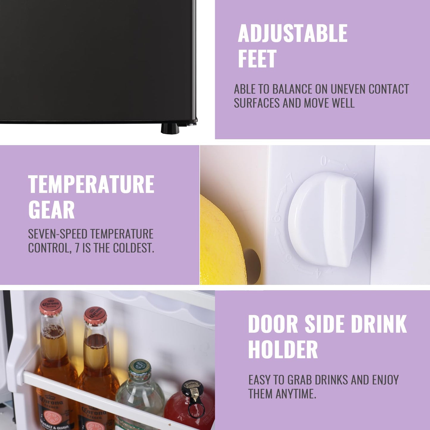 DEMULLER 2.4 Cu.Ft Small Refrigerator with Freezer Dorm Mini Fridge with Removable Plastic Shelves Mini Refrigerator Ideal for Home, Office,Dormitory Gray