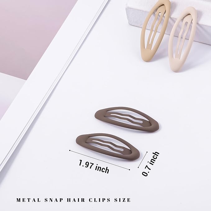 20PCS Oval Metal Snap Clips for Women No Slip Small Barrettes for Thin Fine Hair,Matte Black Brown Beige