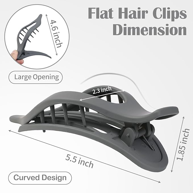 5.5 Inches Extra Large Flat Hair Clips for Women, 4 Pack XL Big Claw Clips for Thick Hair, Oversized Matte Strong Hold Non-slip Flat Claws, Gray