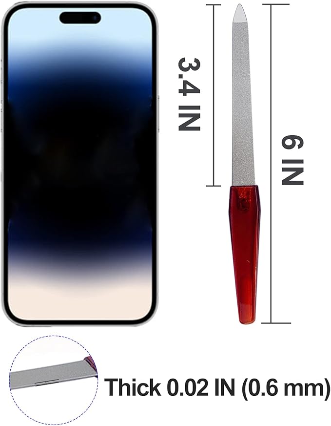 Nail File (6 Pcs), Metal Nail Files for Natural Nails Made of Stainless Steel with Sharp Pointed Tip Non Slip Handle, Double Sided Sapphire Grit Fingernails Filers Sword Brown