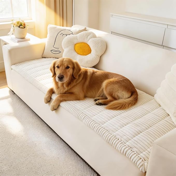 Couch Cover for Dogs Washable, Fuzzy Pet Couch Covers for 2 Cushion Sofa Pet Friendly, Non Slip Sofa Cover (White, 23.6" x 47"/60 x 120cm)