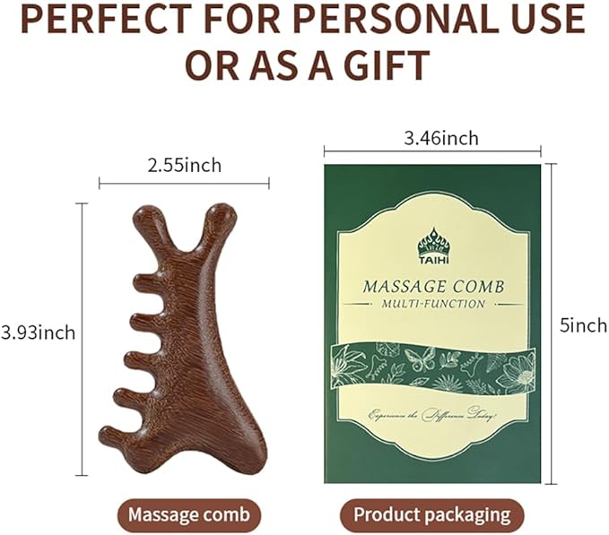 TAIHI Wooden Scalp Massager with Gift Box Wooden Comb Handmade Green Sandalwood Scalp Comb for Gua Sha Head Neck Face Care