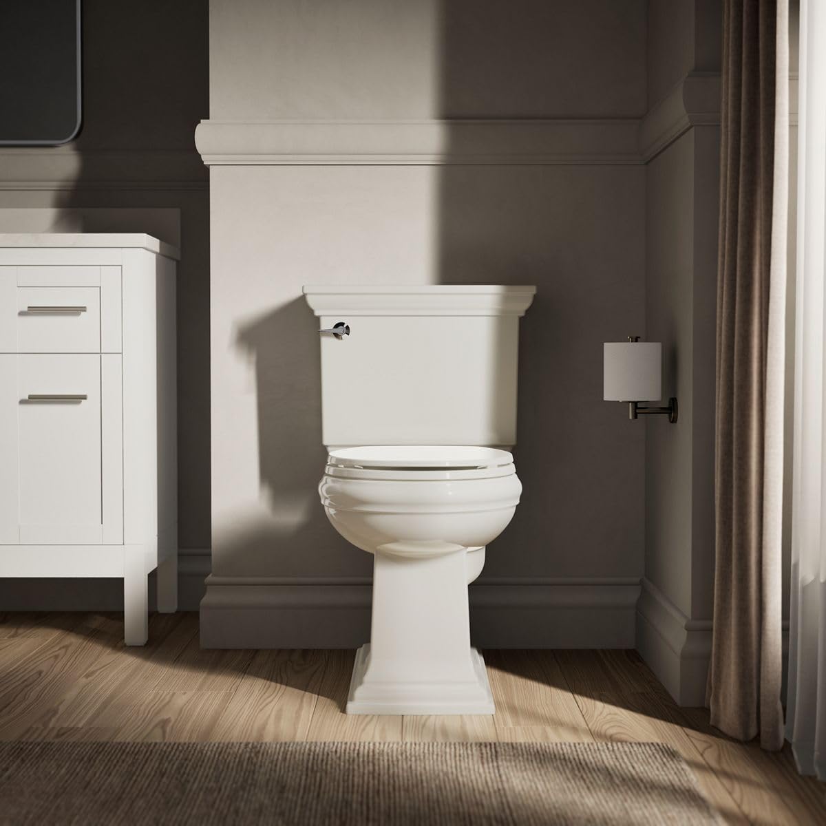KOHLER 20111-96 Brevia, Slow Close Toilet Seat, Round Toilet Seat, Grip-Tight Bumpers Quick-Attach Hardware, Biscuit (Pack of 2)