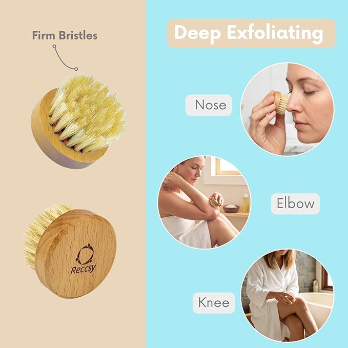 4pcs Dry Brushing Body Brush Set for Lymphatic Drainage-Natural Bristle Dry Skin Brush +Facial Dry Brush for Face+Dry Skin Exfoliating Scrubber+Wood Therapy Massage Tool. Gua Sha, Anti-Cellulite.