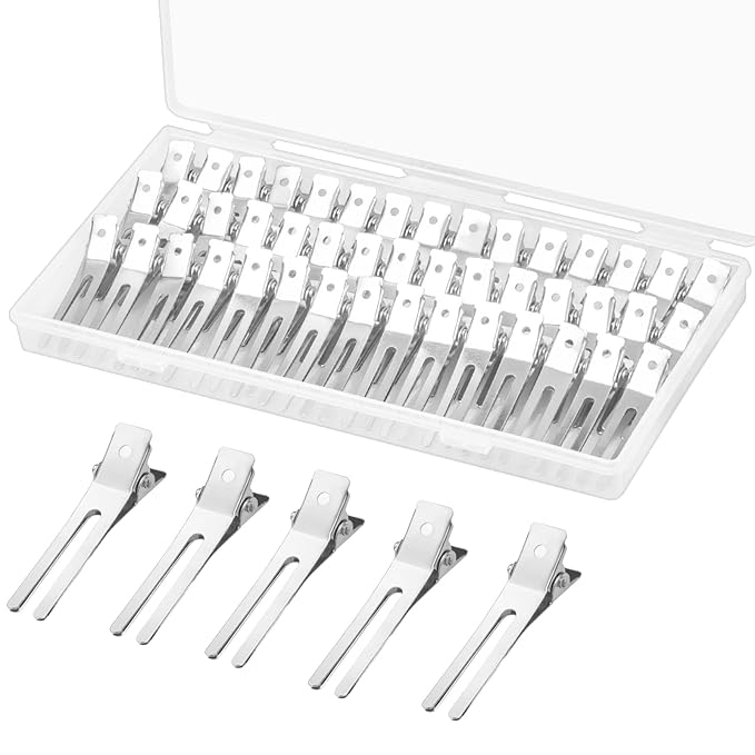 60Pcs Double Prong Pin Curl Clips, Gingbiss 1.8" Duck Billed Hair Clips for Styling Sectioning, alligator hair clips with Storge Box for Makeup, Hair Salon, Barber, DIY