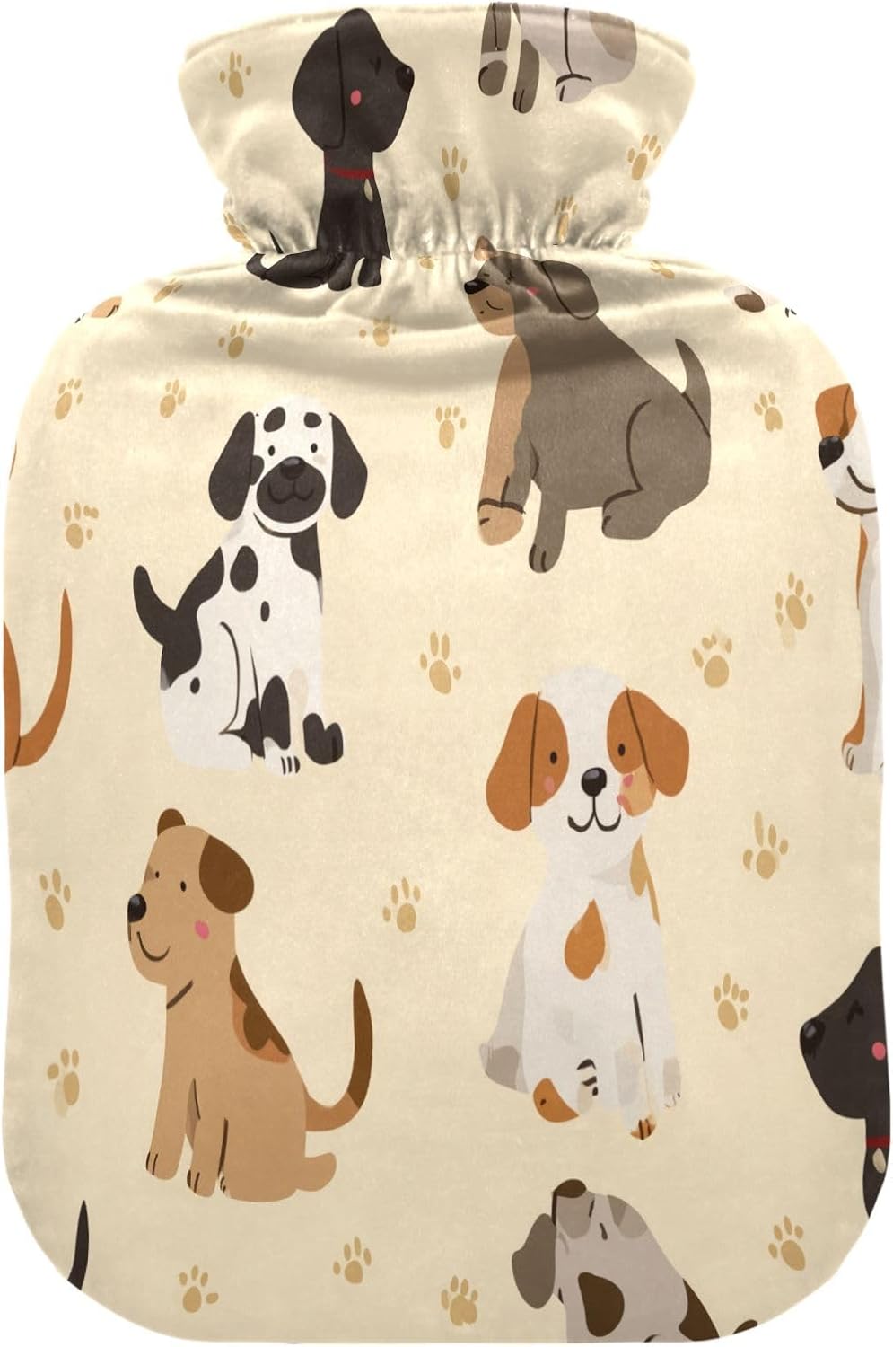 Puppy Dogs Paw Print Hot Cold Water Bottle with Fleece Cover PVC Hot Water Bag 1 Liter
