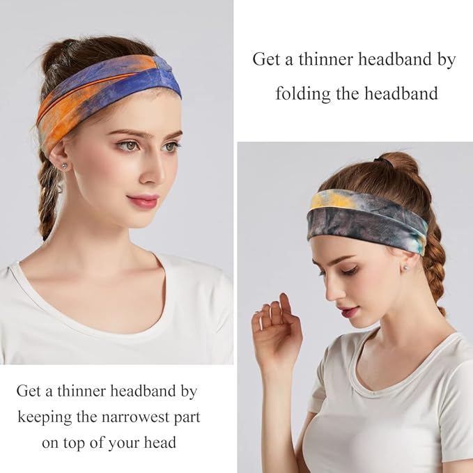 YONUF Headbands For Women Workout Wide Headband Yoga Head Bands For Women's Hair Accessories Fashion Band Tie Dye 6 Pack