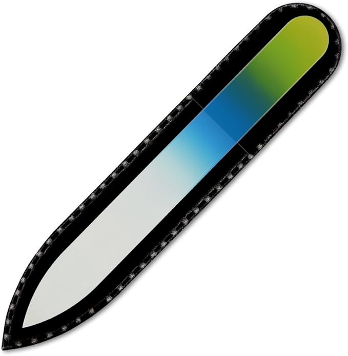 Mont Bleu Rainbow Crystal Nail File in Black Pouch - Small/Purse Size - Czech Tempered Glass - Handmade in Bohemia (Czech Republic)