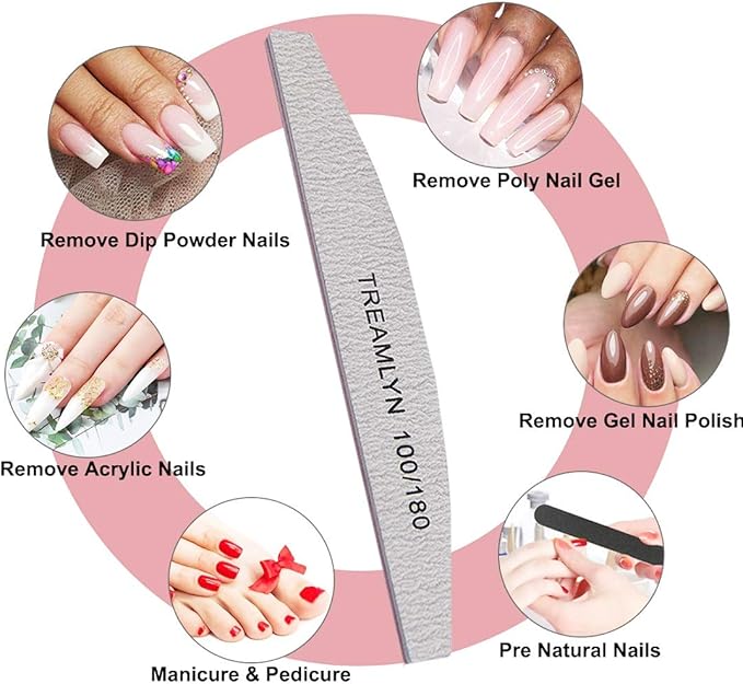 10 Pcs Rough Nail File 100/180 Grit, Heavy Duty Nail Files for Acrylic/Natural Nails, Emery Boards for Nails, Strong Finger Nail Filler, Coarse Nail File for Home and Salon Use