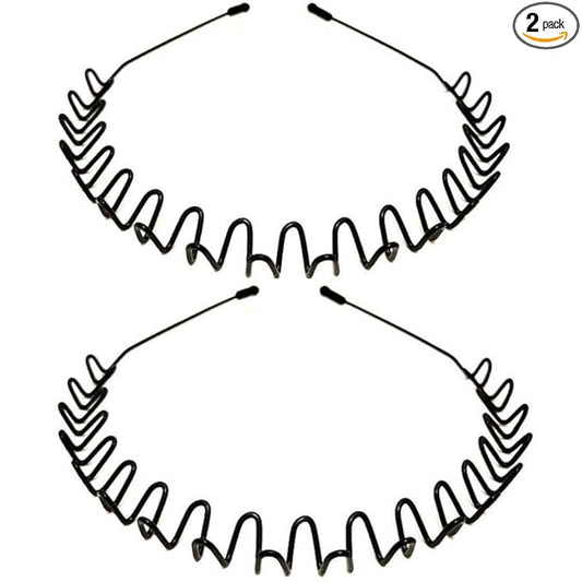 WantGor Metal Headbands, 2 Pack Fashion Unisex Black Hairband Spring Wave Non Slip Sports Headwear Hair Hoop Hair Accessories (2 Pack)