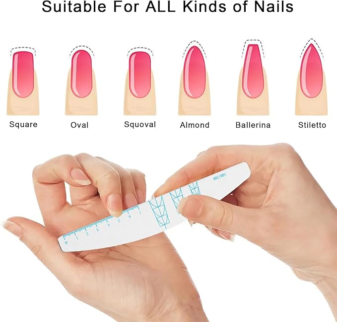 JERCLITY 10 Pieces 100/180 Grit Nail File Professional Double Sided Nail Files with Shape Guides and Ruler Manicure Pedicure Tool Nail Buffering Files
