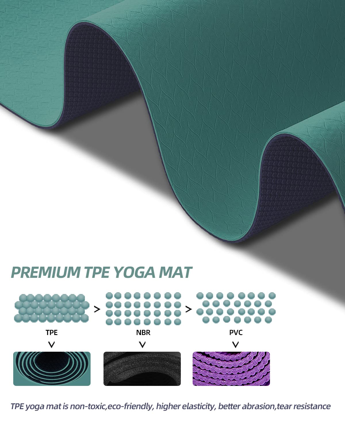 COOLMOON Yoga Mat Non Slip, Anti-Tear 1/4 Thick TPE Yoga Mats for Women and Men, 72"x24" Exercise & Fitness Mat with Carrying Strap, Workout Mats for Yoga, Pilates and Floor Exercise