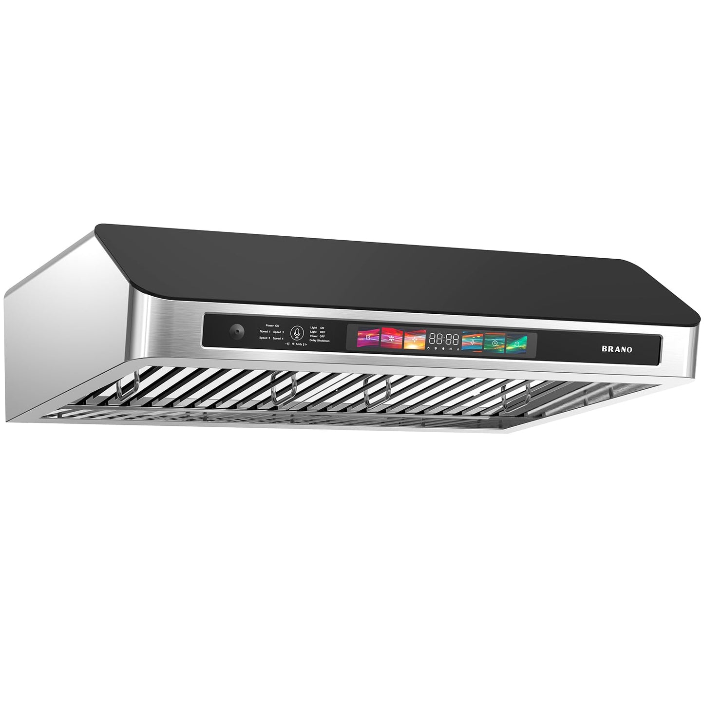 Under Cabinet Range Hood 36 Inch with Voice/Gesture/Touch Control, 900 CFM Stainless Steel & Upgraded Black Tempered Glass Ducted Kitchen Vent Hood with 4 Speed, Memory Mode, Adjustable Lights