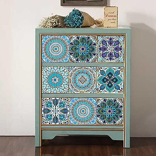25PCS 4x4 Inch Mandala Tile Stickers, Peel and Stick Self Adhesive Removable Moroccan Tiles Backsplash Waterproof Oil Proof for Bathroom & Kitchen Wall Stickers Home Decor