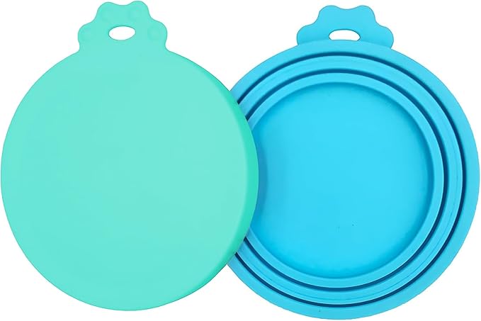 2 Pack Pet Food Can Covers, Silicone Universal Can Lids for Dog & Cat Food, BPA Free, One Fit Most Standard Size Food Cans Teal/Blue