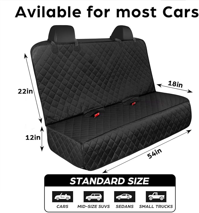 Waterproof Dog Car Seat Cover with Belt for Back Seat - Washable Pet Protector Accessories for Cars, Trucks, SUVs, and Bench Seats - Auto Backseat Hammock for Small & Large Dogs