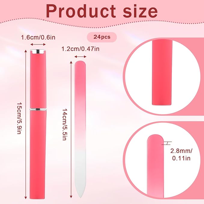 24Pcs Glass Nail File with Case, Double Sided Finger Nail Files Crystal Professional Fingernail Files Set Manicure Women Care for Natural, Pedicure, Artificial, Fake Nails