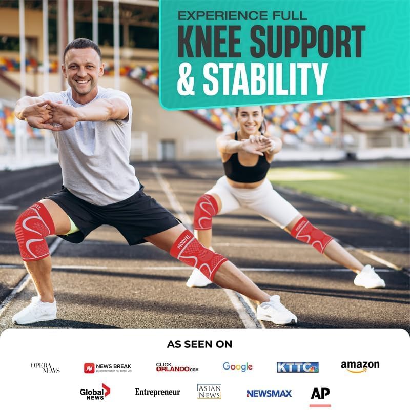 Modvel Compression Knee Brace for Women & Men - 2 Pack Knee Brace for Women Running Knee Pain, Knee Support Sleeve, Workout Sports Braces for Meniscus Tear ACL & Arthritis Pain Relief Orange XX-Large