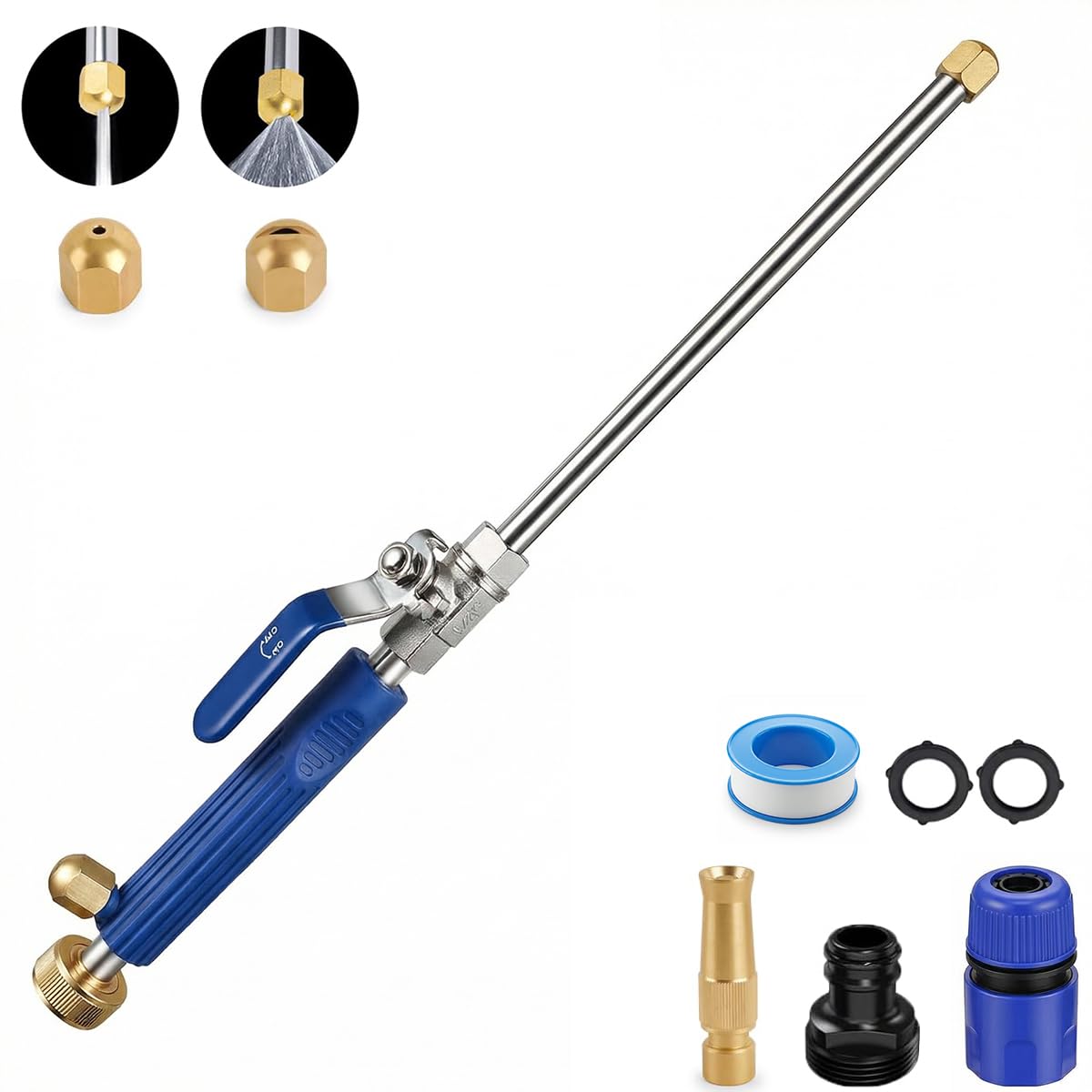 Raddile Hydro Jet High Pressure Power Washer - Magic Power Washer Extendable Wand, Flexible Water Hose Universal Nozzle, Gutter Patio Car Pet Window Cleaning (18inch-Blue)