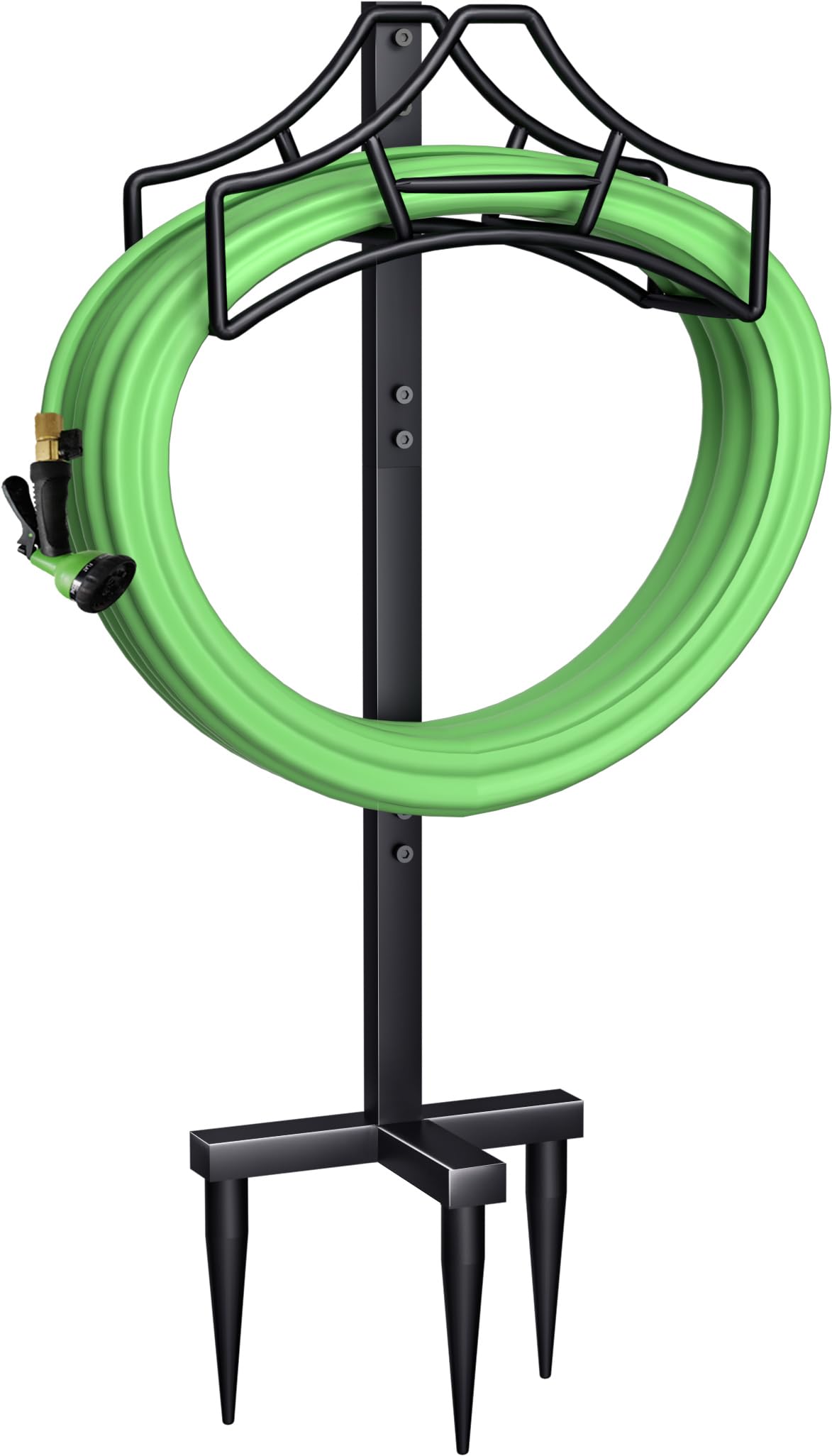 Garbuildman Garden Hose Holder with 3 Spikes, Freestanding Metal Hose Stand for Outdoor Garden, Detachable Hose Storage Rack for Lawn & Yard, Volcano Black