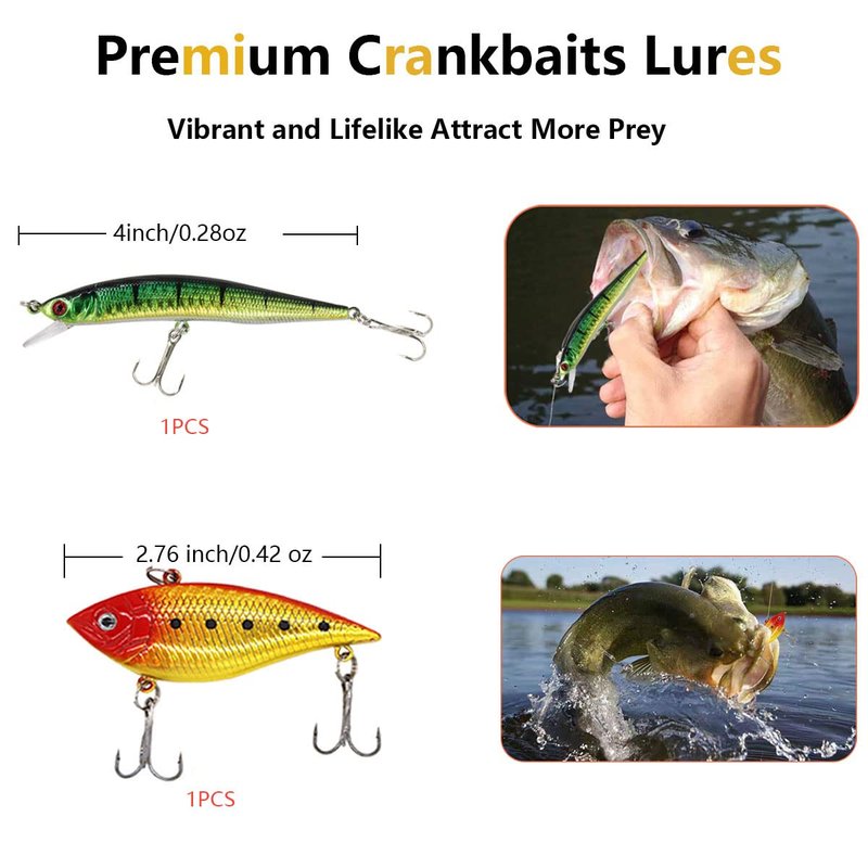 UperUper Fishing Lures Kit Set, Baits Tackle Including Crankbaits, Topwater, Spinnerbaits, Worms, Jigs, Hooks, Tackle Box and More Fishing Gear Lure for Bass Trout