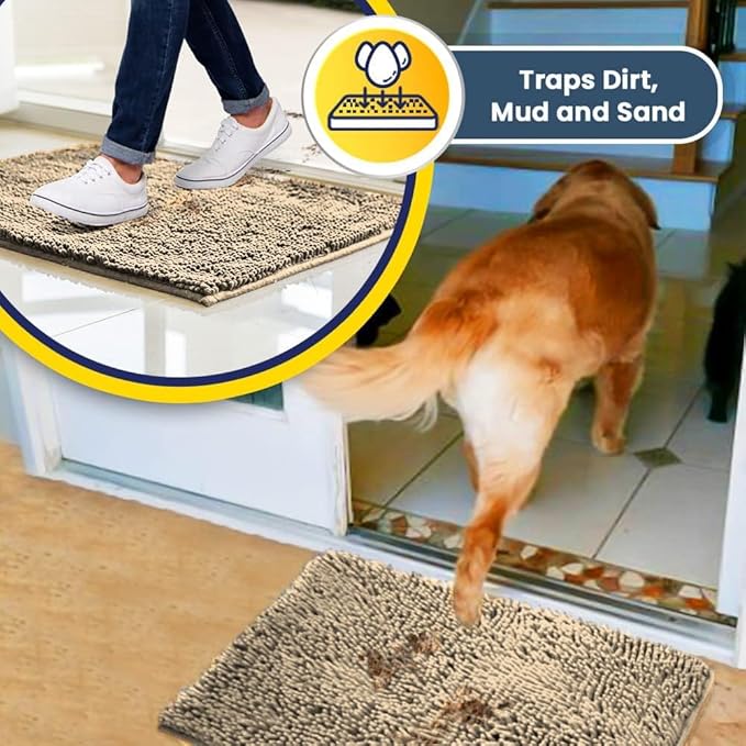 Muddy Mat® | Super Absorbent Door Mat Indoor, Microfiber Quick Dry Chenille Entryway Rug, Non-Slip Front Door Mat, Indoor Mats for Entryway, Machine Washable Pet Rug, Beige 5ft x 7ft