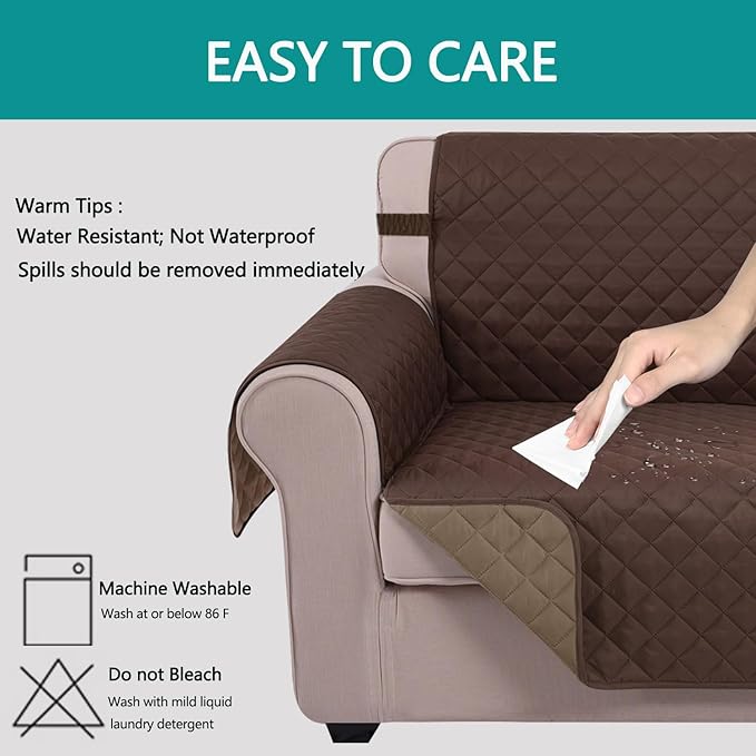 U-NICE HOME Large Sofa Cover Reversible Couch Cover for Dogs Pets with Elastic Straps Water Resistant Furniture Protector for 4 Cushion Couch (Oversized Sofa, Chocolate/Taupe)