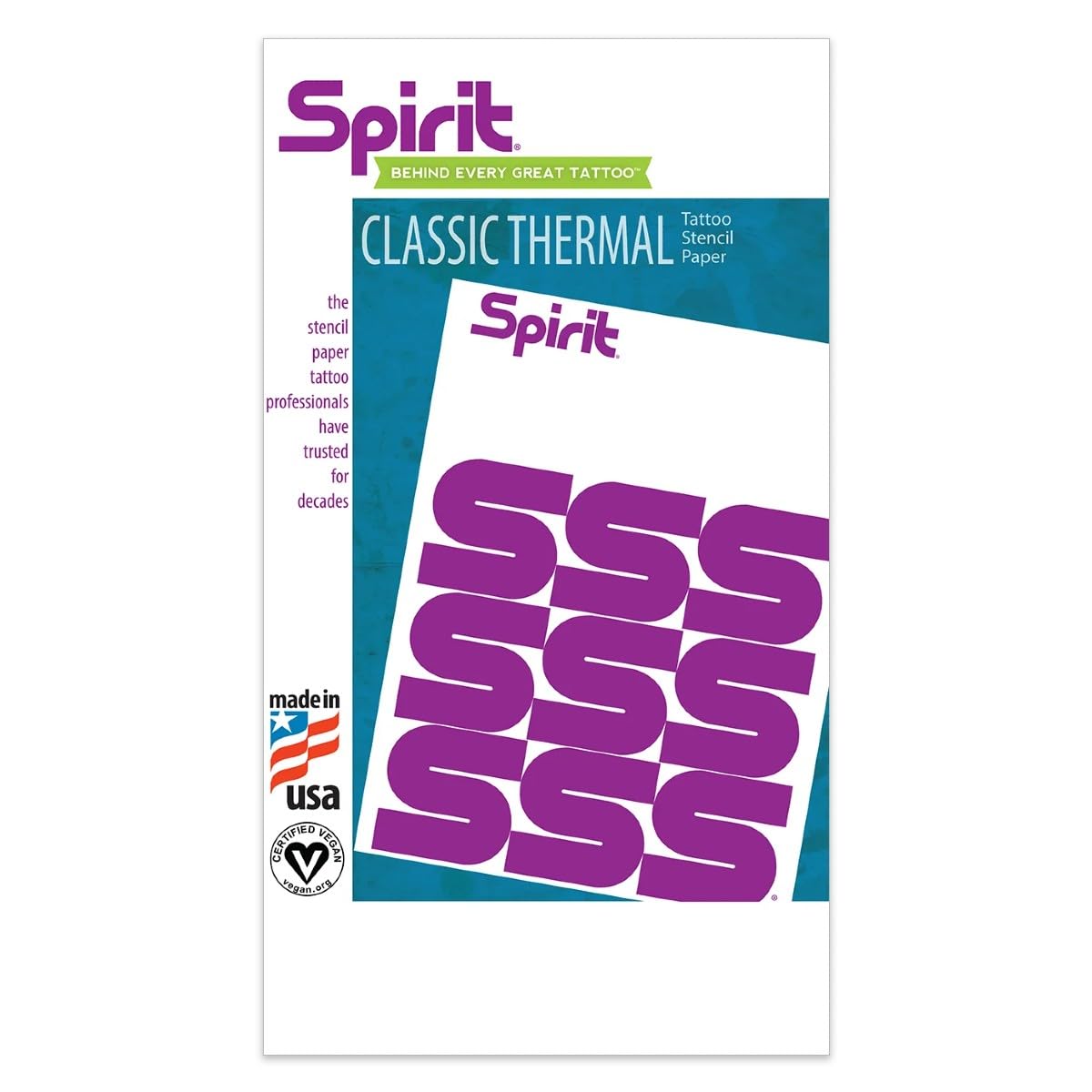 Spirit® Classic Thermal Tattoo Stencil Transfer Paper, 8.5" X 14" - 100 Sheets, Certified Vegan, Proudly Made in The USA
