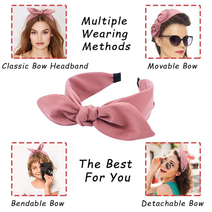 TOBATOBA Bow Headbands for Women 6Pcs Knotted Headband with Bow Cute Stylish Top Knot Head Bands Wide Hairband Hair Accessories for Women Girls