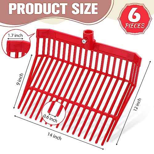 Lasnten 6 Pcs Manure Fork Replacement Head, 18 Tines Pitchfork Head with Screws and Nuts, Horse Manure Rake for Picking up Grass and Hay(Red)