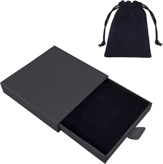 Quacc Small Jewelry Gift Box and Velvet Bag, Necklace Bracelet Earring Cardboard Organizer Square Jewellery Gift Box Pendent Storage Case for Birthday Xmas Christmas Wrapping (Black)
