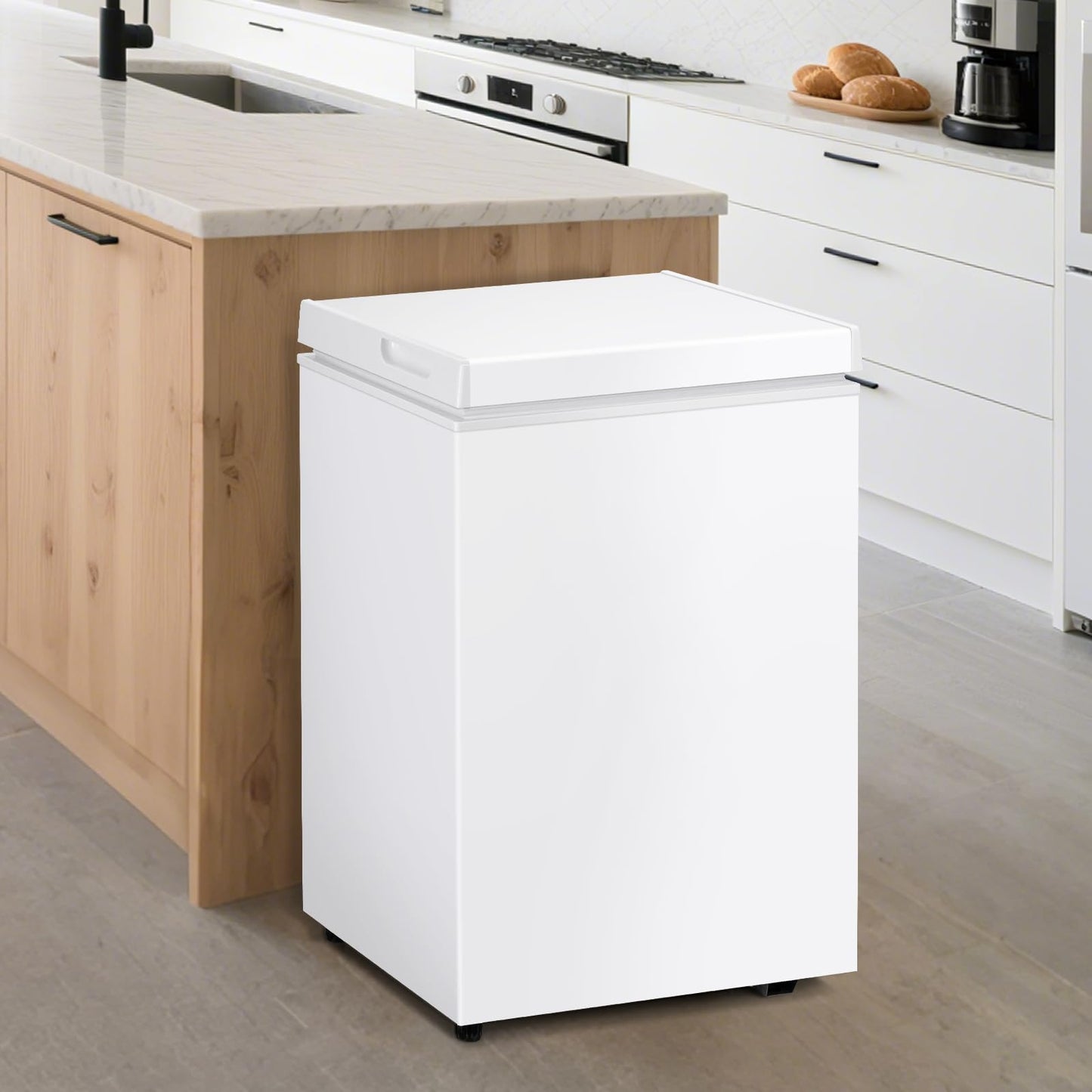 DOGHLY 3.5 Cu.Ft Chest Freezer, Small Deep Freezer with 7 Adjustable Temperature Levels, Mini Freezer for Office Garage Apartment, Compact Food Storage Small Freezer Chest, White