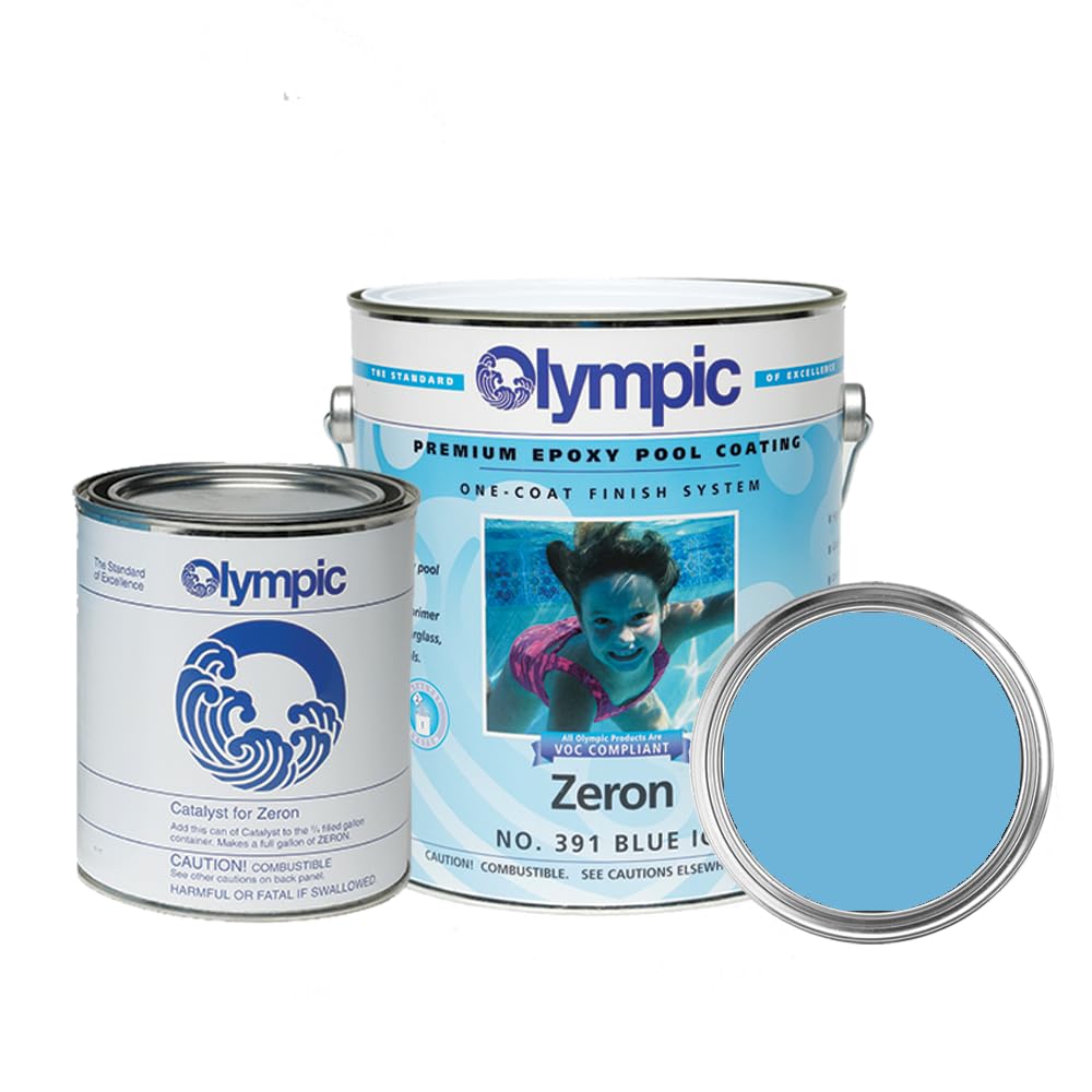 Olympic Pool Paint - Zeron - Blue Ice - 1 Gallon - two-part epoxy swimming pool paint - one-coat for plaster, fiberglass, steel and aluminum pools.