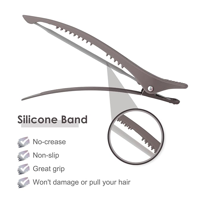 AIMIKE 12pcs No Crease Duck Billed Hair Clips with Silicone Band for Hair Styling, Rollers, Salon Sectioning & Cutting, Neutral