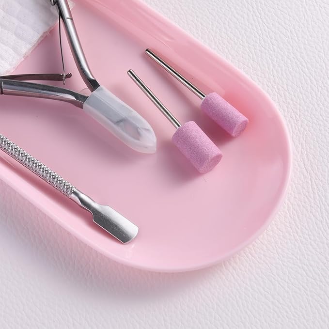 3Pcs Manicure Tools Storage Tray, Oval Plastic Storage Dish Nail Art Accessory Display Trays, Jewelry Rhinestone Organizer Plate, Makeup Cosmetic Nail Decorations Storages PlateÃ¯Â¼ÂPinkÃ¯Â¼Â