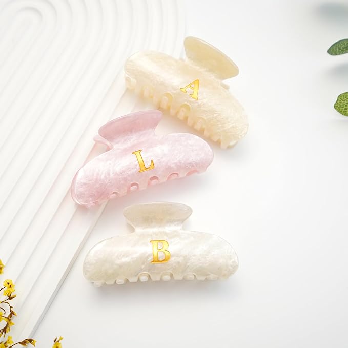 Engagement Gifts for Couples - Initial Cute Hair Clips, Elegant Pink Hair Claw Clips, Fashion Durable Hair Clips, Wedding Gift, Girlfriend Bridesmaid Gifts, Birthday, Christmas Gift, Letter E