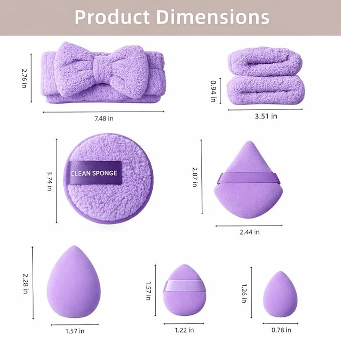 20 Pcs Makeup Sponges Set Beauty Blender Triangle Puffs Mini Sponge Spa Headband & Wristband Remover Pad Cosmetic Applicator for Powder Foundation Liquid Cream Multi - Functions Kit (Purple)