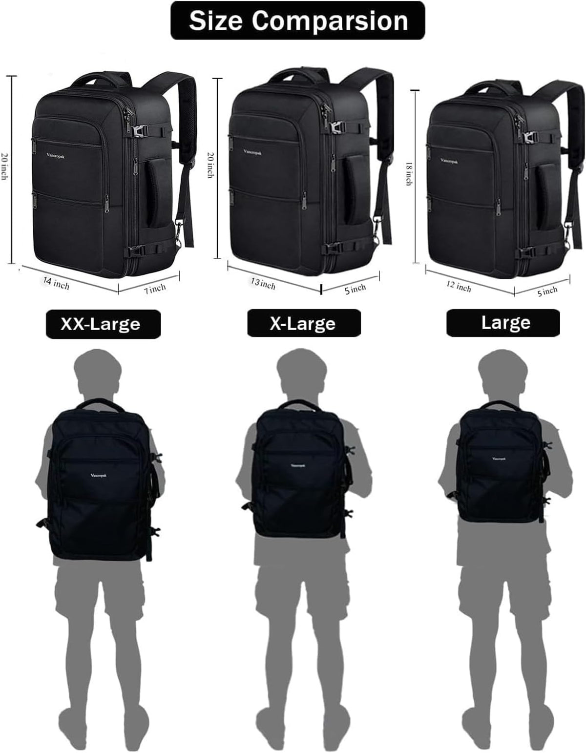 Vancropak 35L Carry on Bags for Airplanes, Luggage Backpack for Travel, Flight Approved Travel Bag for Men & Women, Water Resistant Suitcase Backpack Weekender Business Daypack Overnight Bag, Black