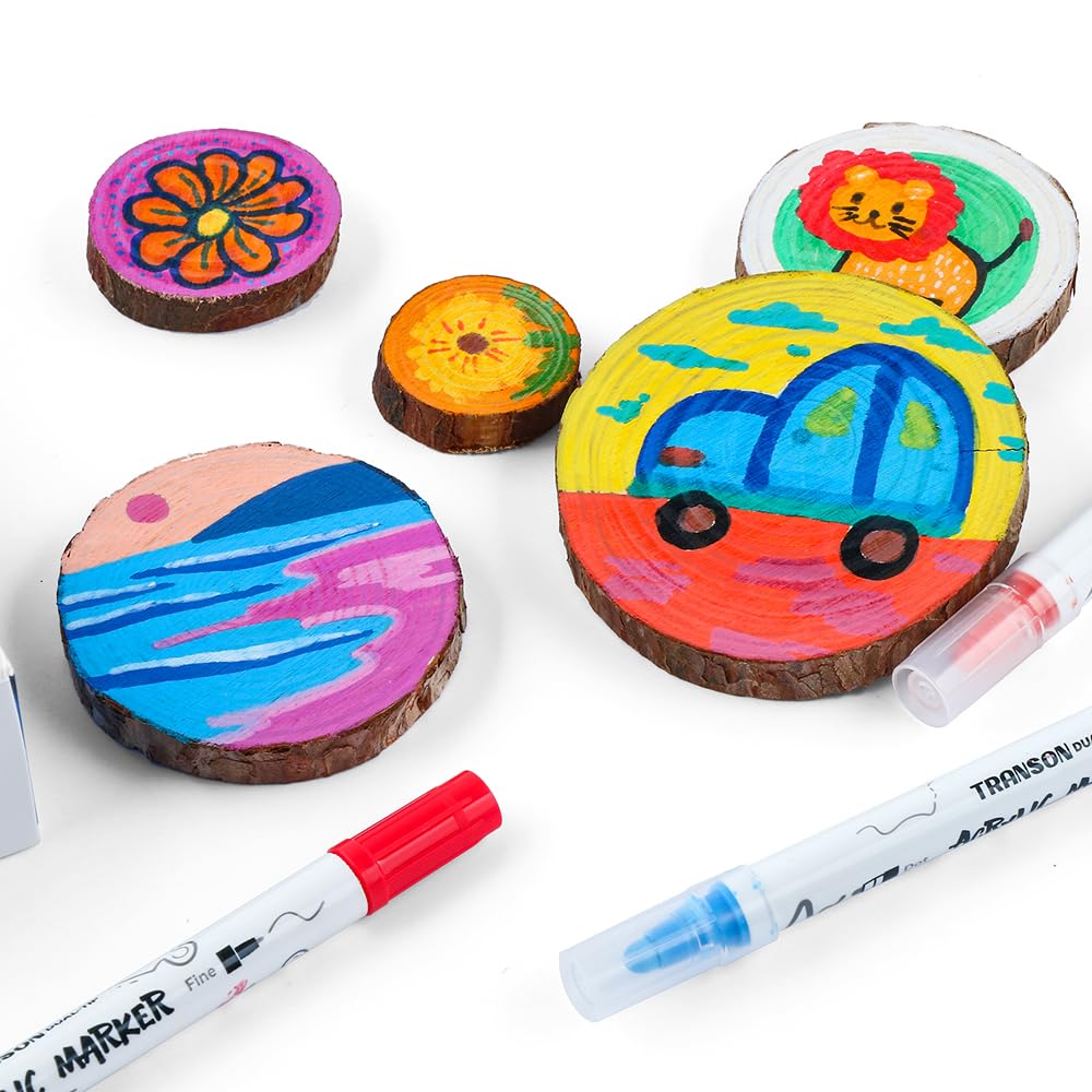 TRANSON 36 Color Bold and Fine Dual-tip Acrylic Paint Pen Set for Canvas Rock Wood Leather Ceramic DIY Painting